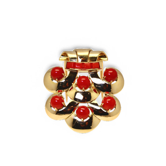 BULGARI Clips de revers en or jaune et corail