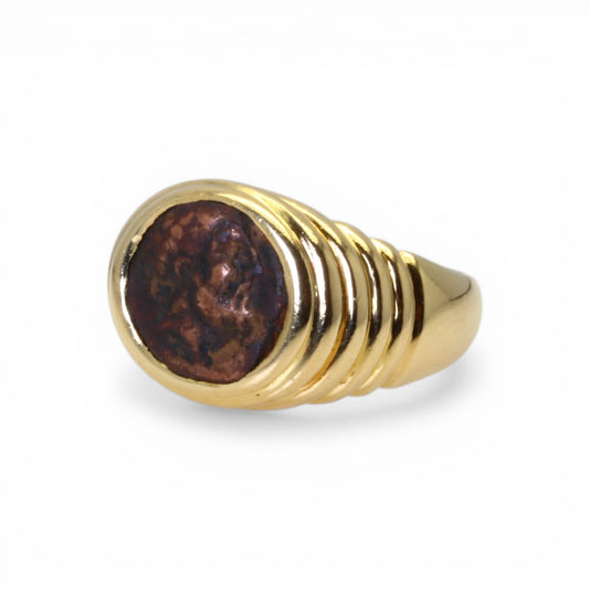 BULGARI Bague Monete en or jaune et pièce antique en bronze.