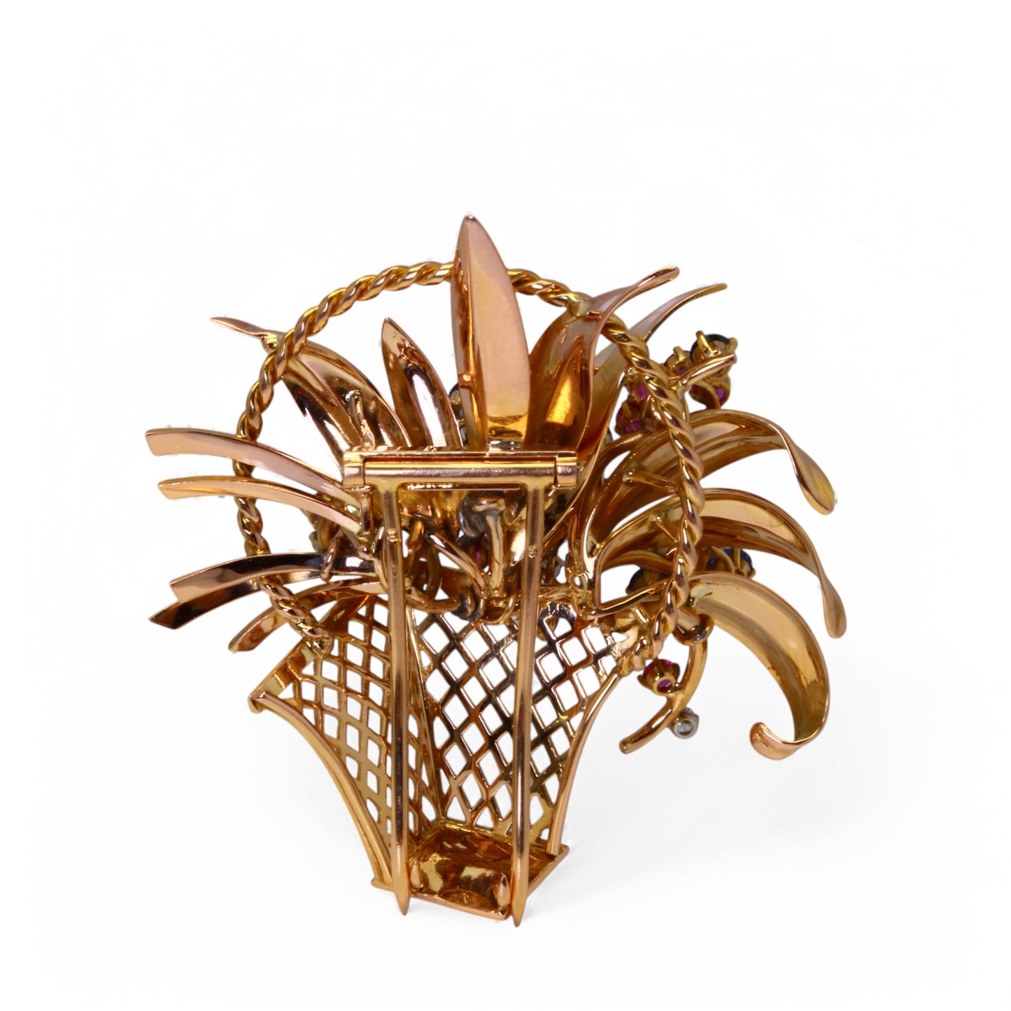 MAUBOUSSIN Broche clips jardinière en or, diamants, saphir et rubis.