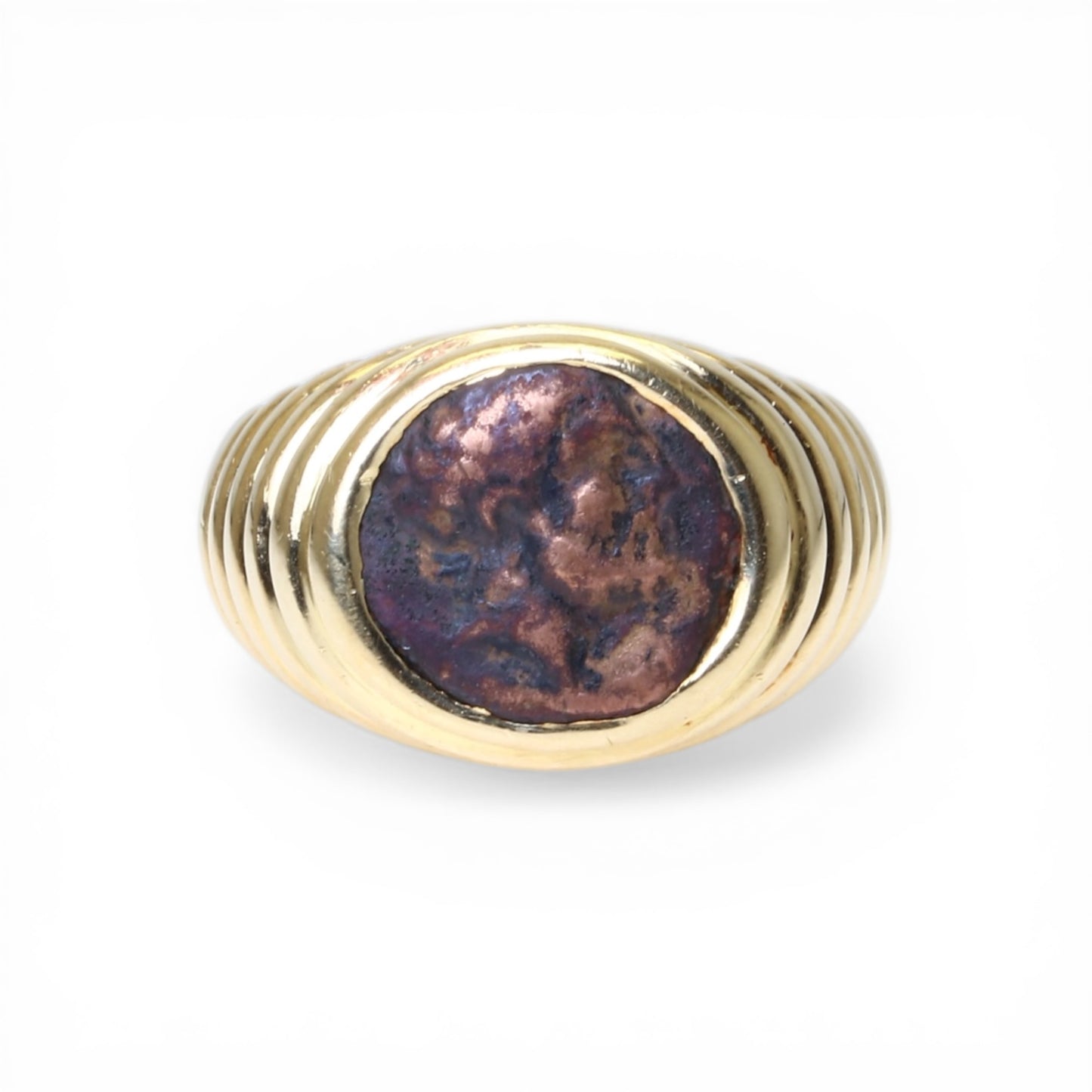 BULGARI Bague Monete en or jaune et pièce antique en bronze.