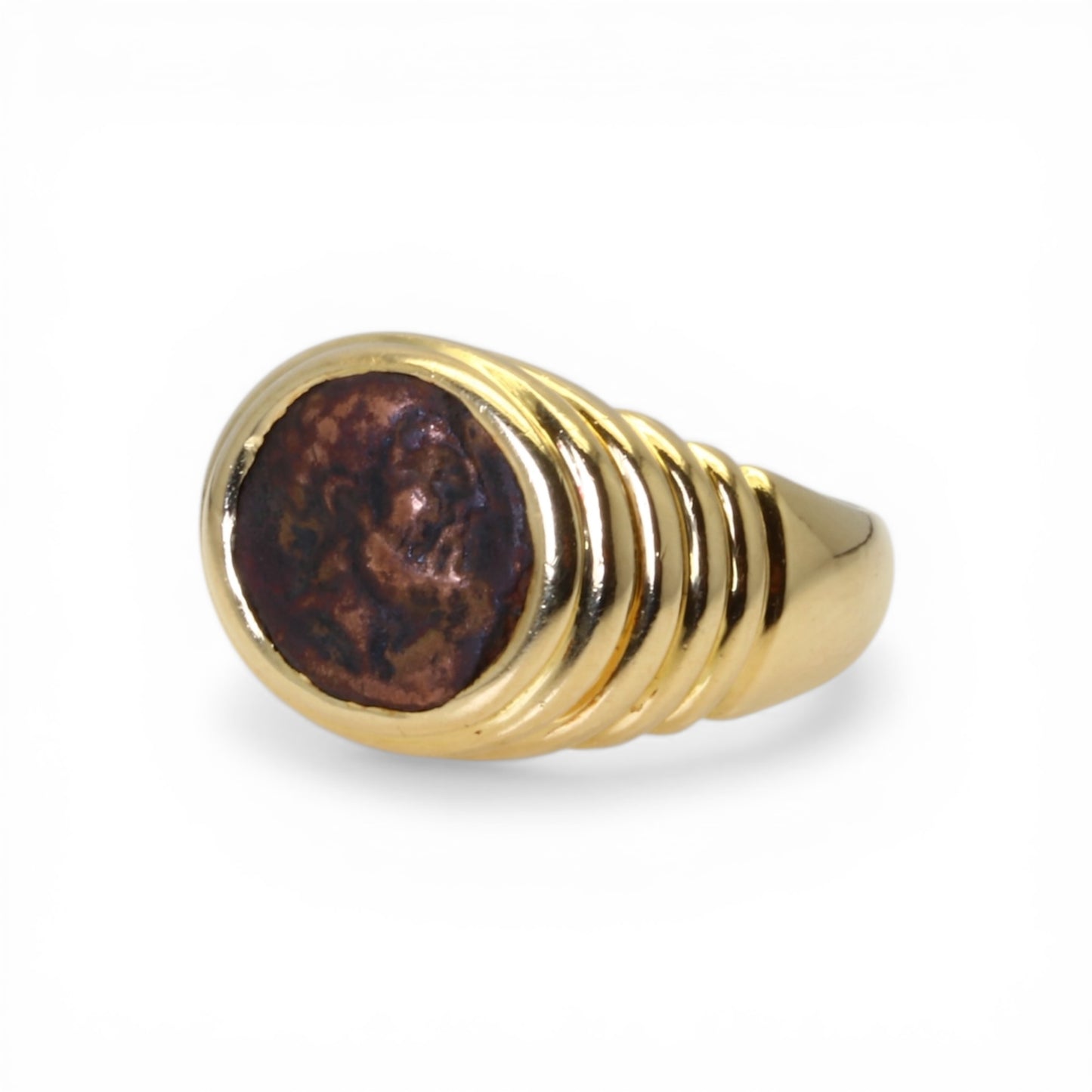 BULGARI Bague Monete en or jaune et pièce antique en bronze.